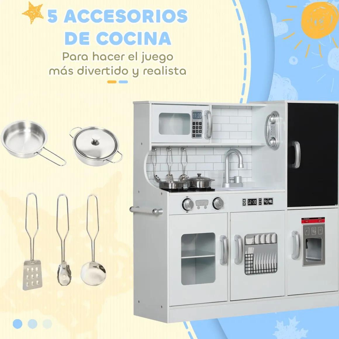Cocina de juguete Max Aiyaplay + utensilios blanco 81x83,8x26,8 cm