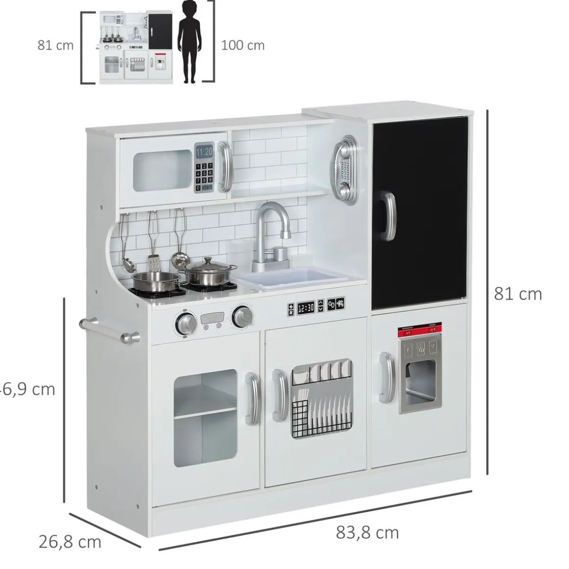 Cocina de juguete Max Aiyaplay + utensilios blanco 81x83,8x26,8 cm