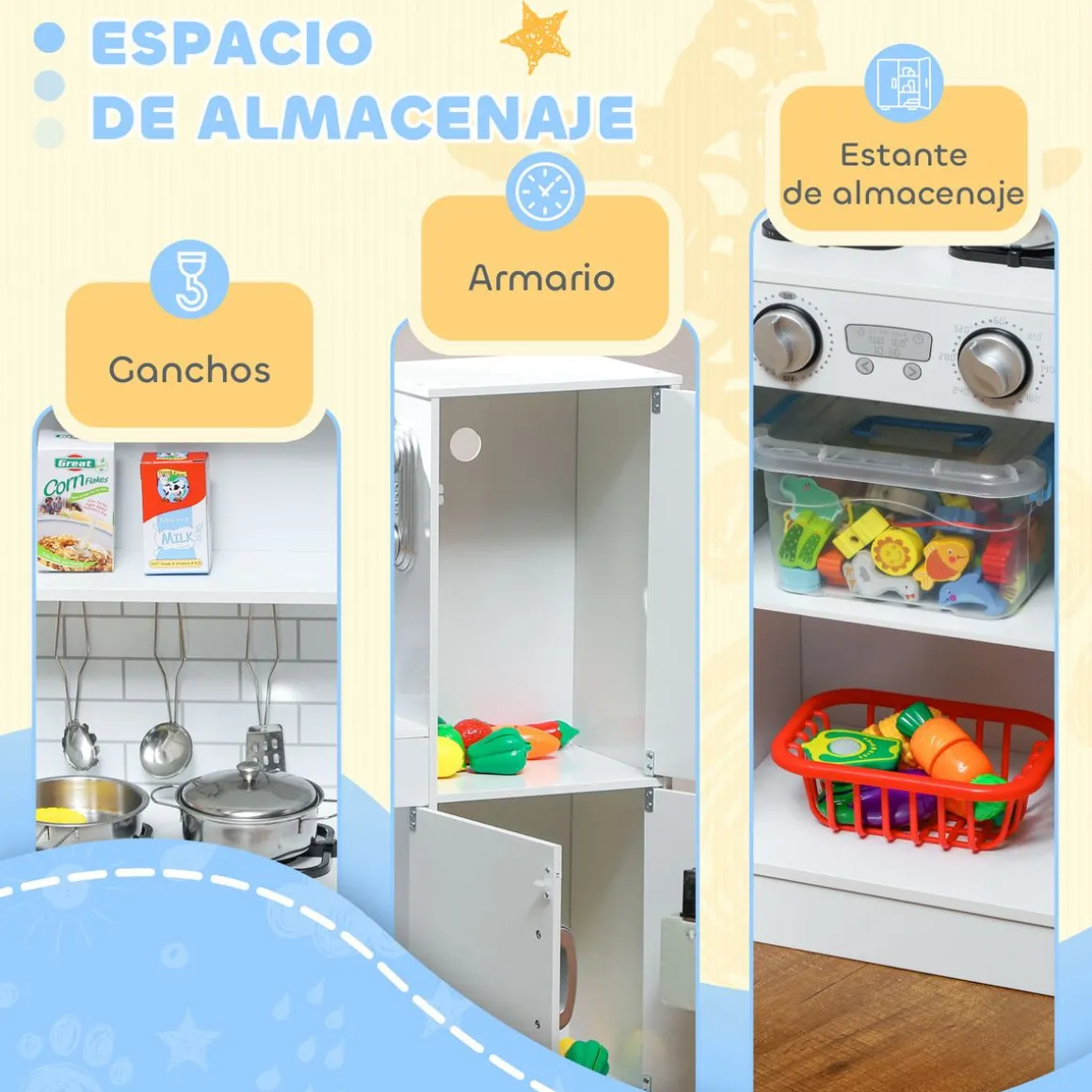 Cocina de juguete Max Aiyaplay + utensilios blanco 81x83,8x26,8 cm