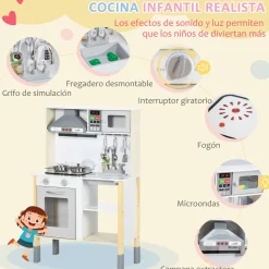 Cocina infantil Alice Aiyaplay altura regulable +3A blanco 93,2x60x30,5 cm
