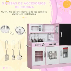 Cocina infantil Cook Aiyaplay microondas + máquina de hielo rosa 81x83,8x26,8 cm