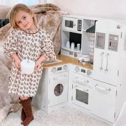 Cocina infantil Homcom con accesorios +3A blanco 87x82x65 cm