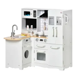 Cocina infantil Homcom con accesorios +3A blanco 87x82x65 cm