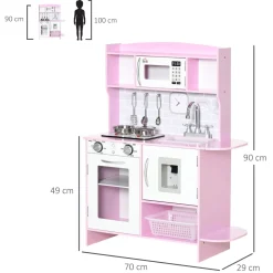 Cocina infantil Homcom con luz y sonidos +3A rosa 90x70x29 cm