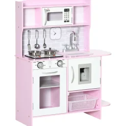 Cocina infantil Homcom con luz y sonidos +3A rosa 90x70x29 cm