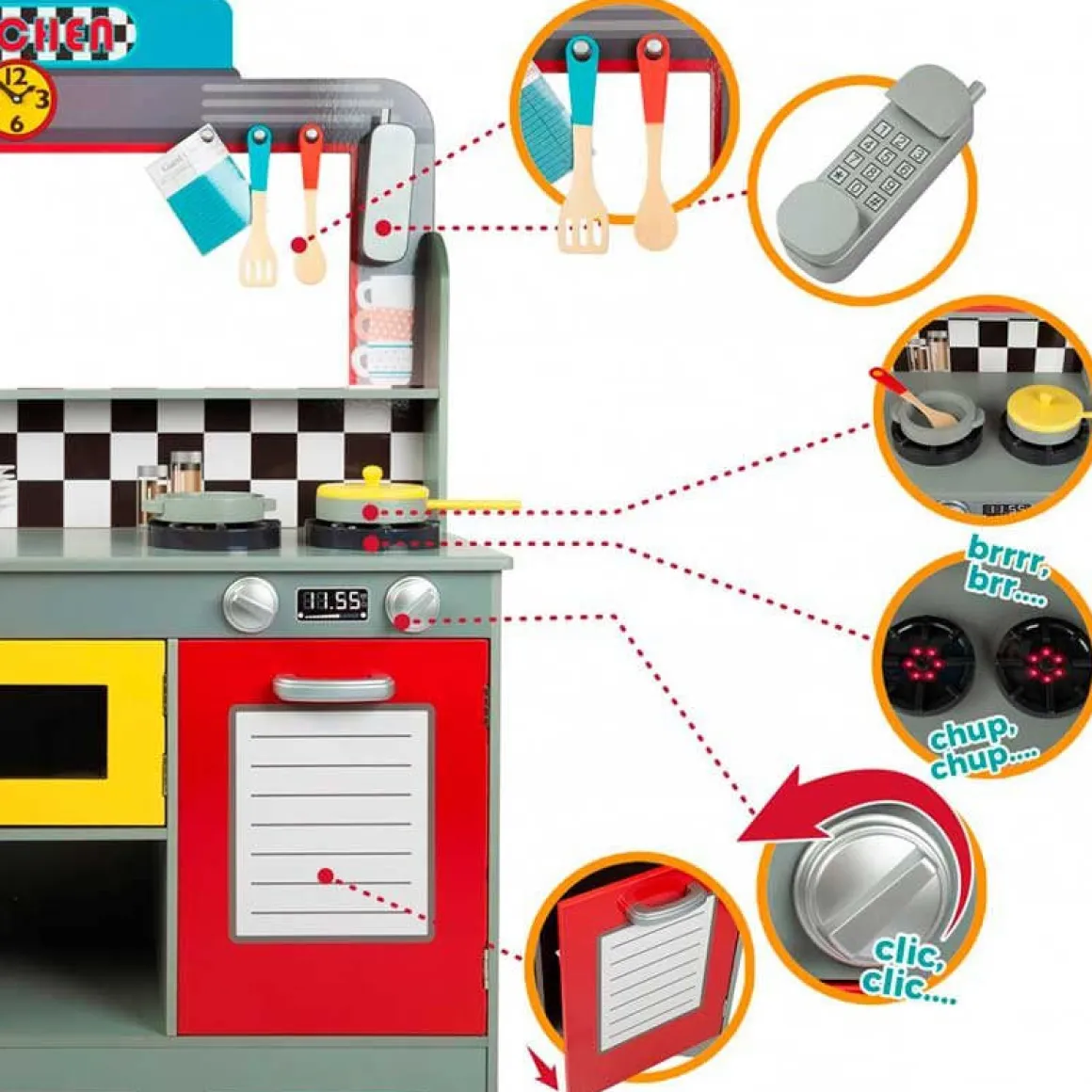 Cocina y comedor de juguete Woomax 14 accesorios luces y sonidos +3A multicolor 104x96x58 cm