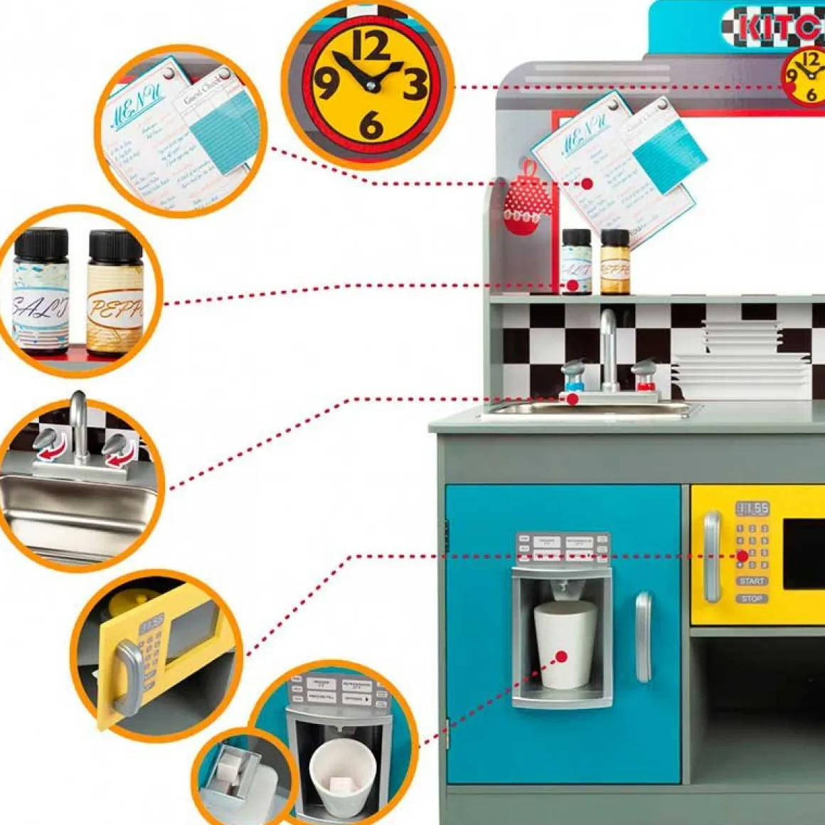 Cocina y comedor de juguete Woomax 14 accesorios luces y sonidos +3A multicolor 104x96x58 cm