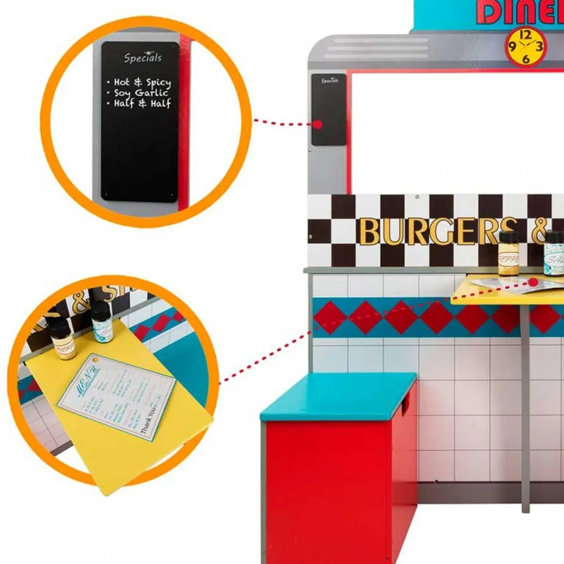 Cocina y comedor de juguete Woomax 14 accesorios luces y sonidos +3A multicolor 104x96x58 cm