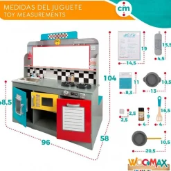 Cocina y comedor de juguete Woomax 14 accesorios luces y sonidos +3A multicolor 104x96x58 cm