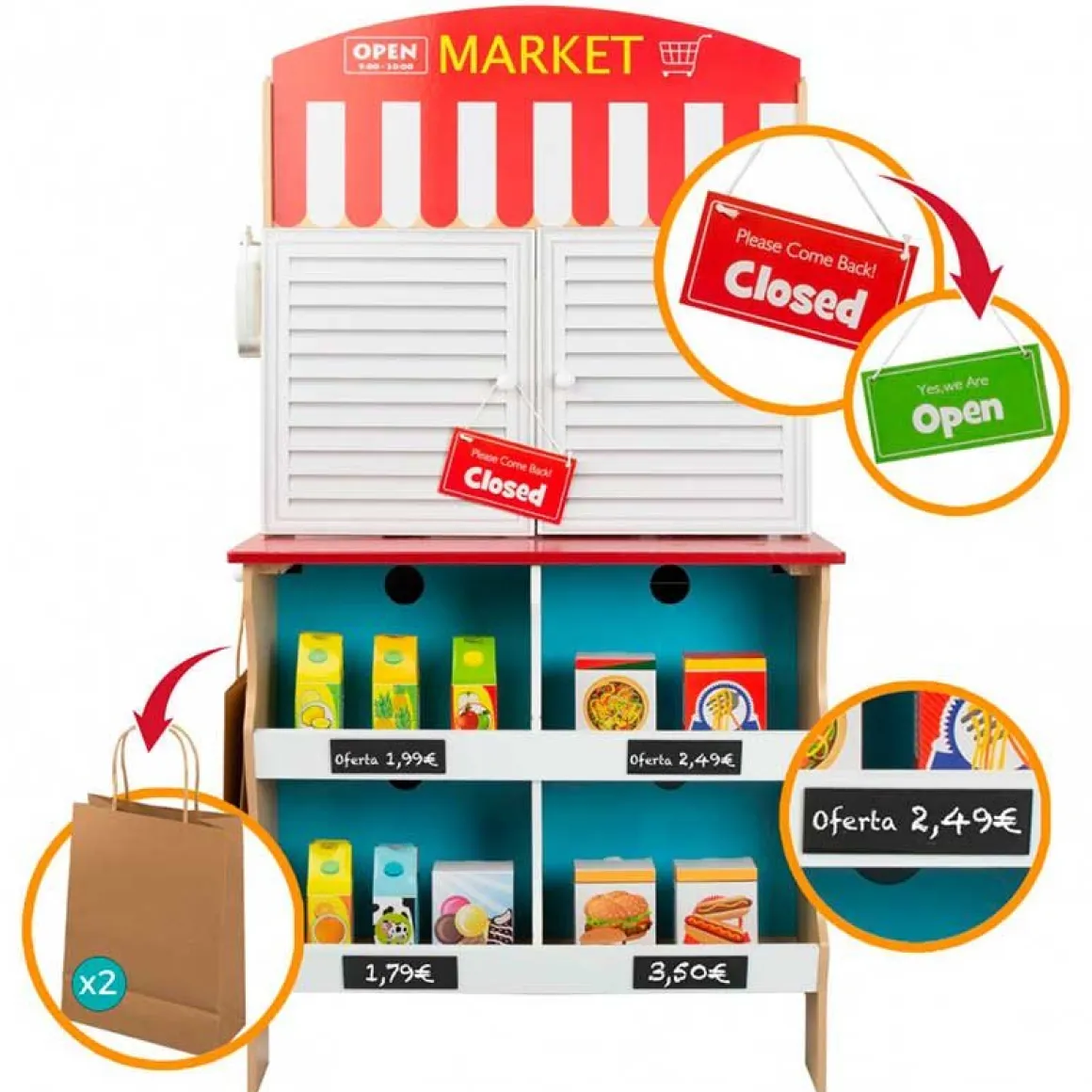 Cocinita 4 en 1 Woomax 25 accesorios +3A multicolor 109x60x40 cm