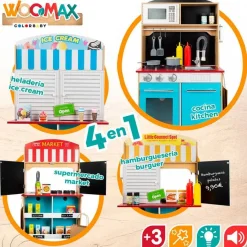 Cocinita 4 en 1 Woomax 25 accesorios +3A multicolor 109x60x40 cm