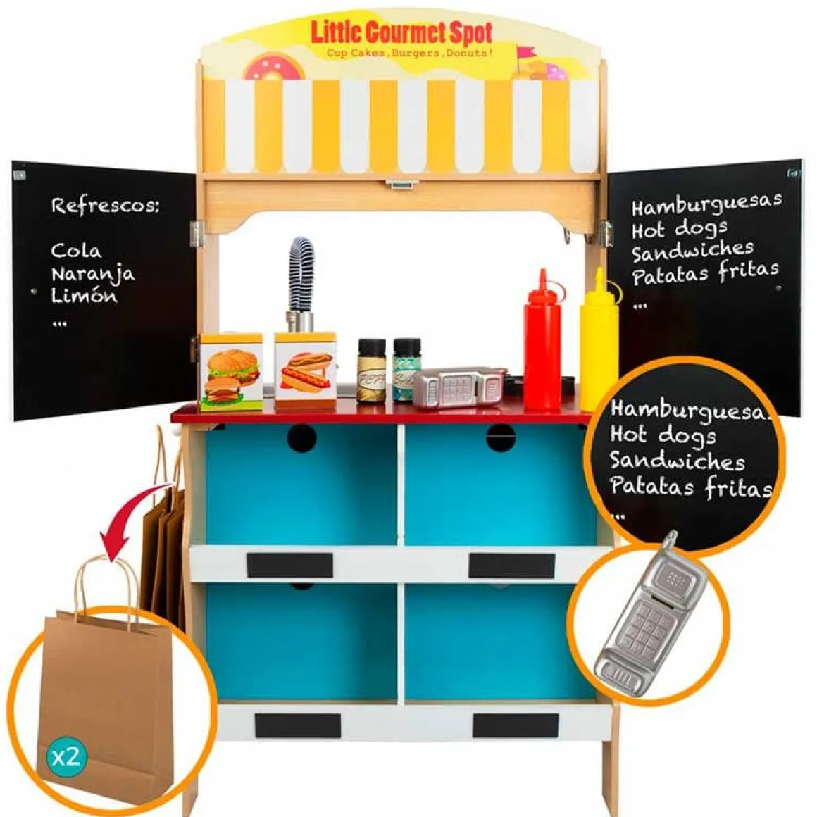 Cocinita 4 en 1 Woomax 25 accesorios +3A multicolor 109x60x40 cm