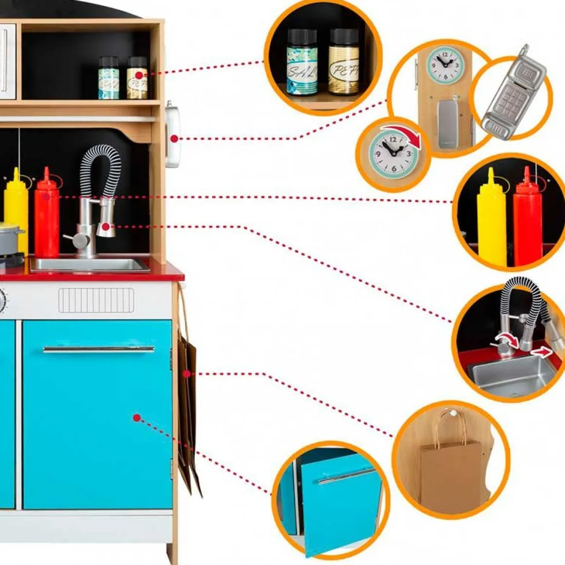 Cocinita 4 en 1 Woomax 25 accesorios +3A multicolor 109x60x40 cm