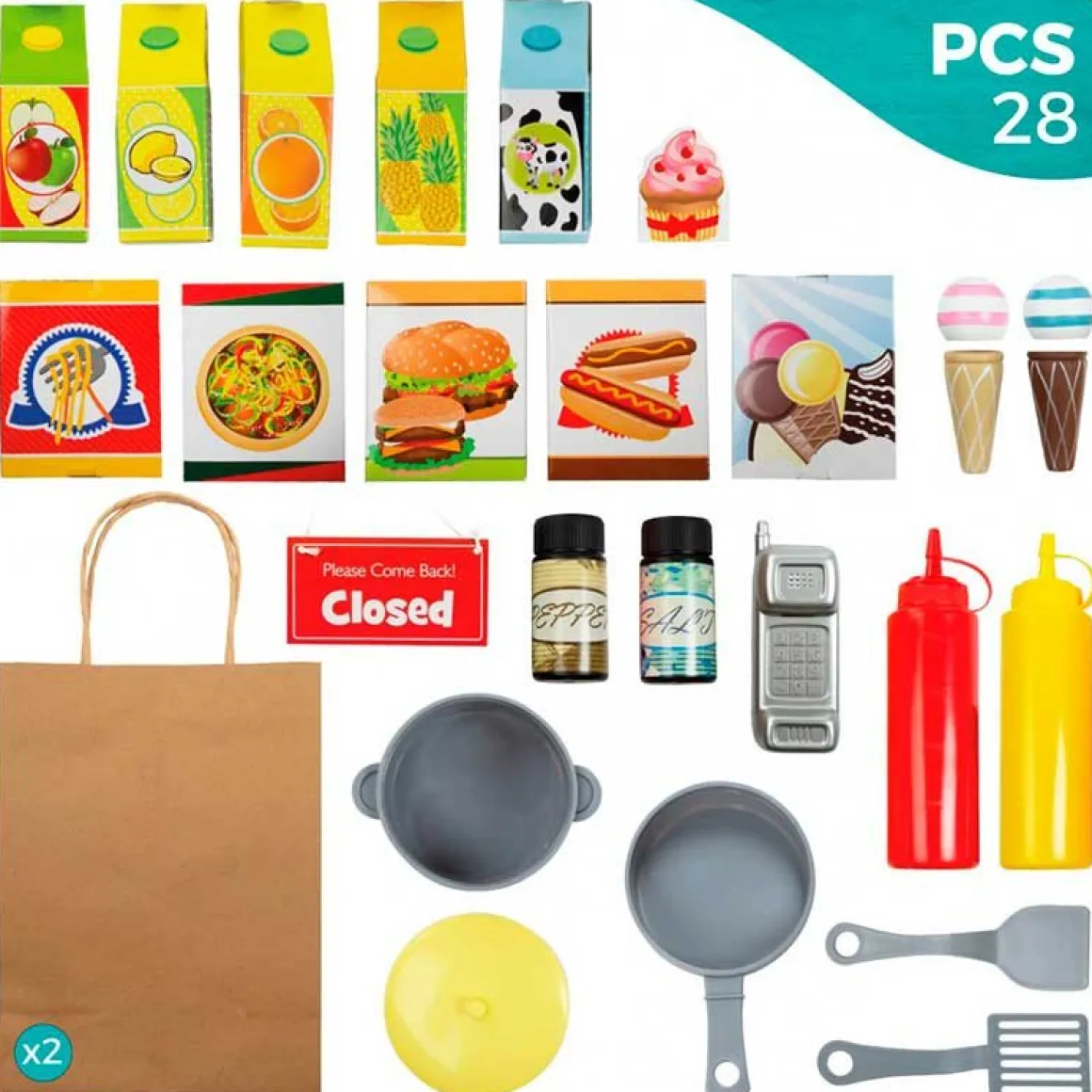 Cocinita 4 en 1 Woomax 25 accesorios +3A multicolor 109x60x40 cm