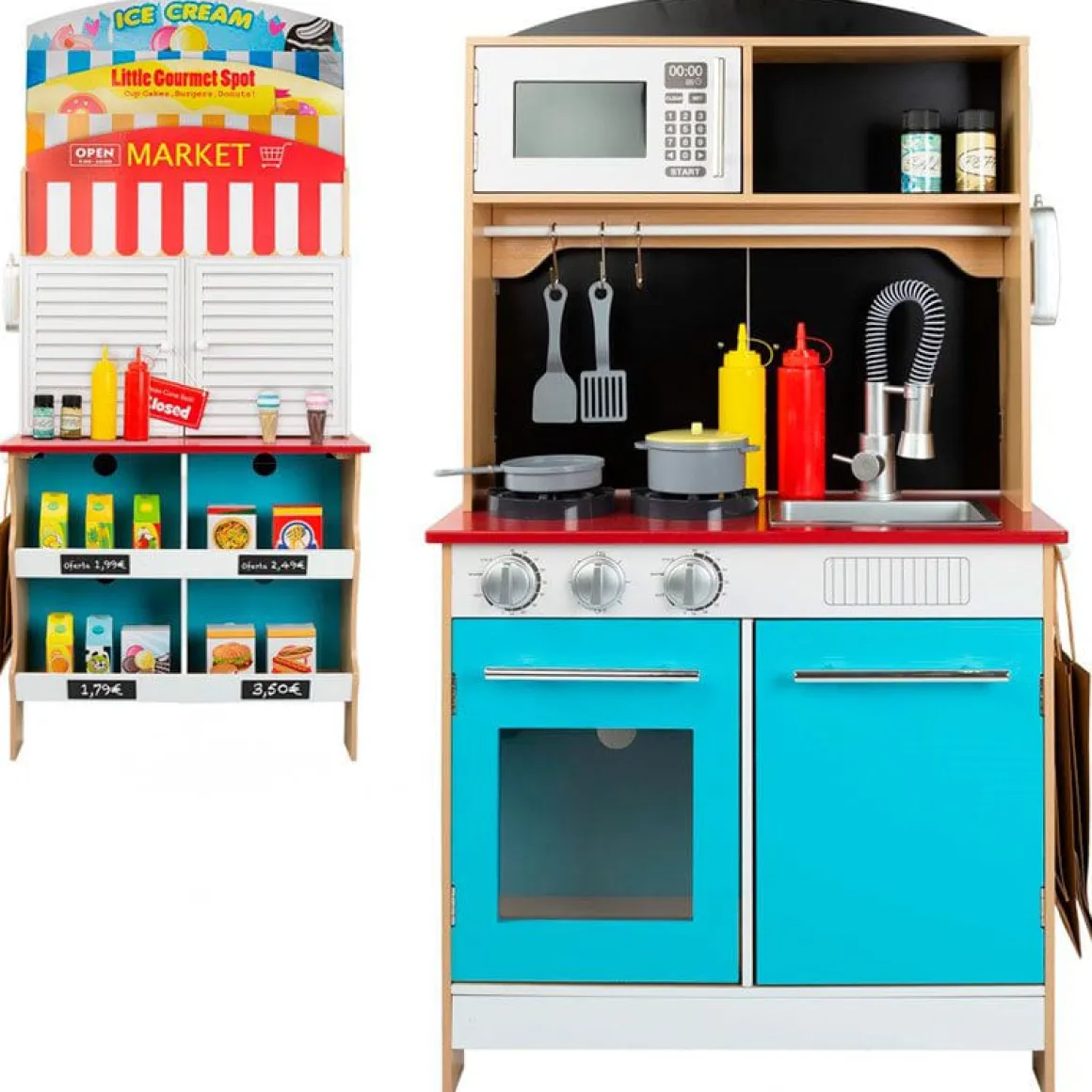 Cocinita 4 en 1 Woomax 25 accesorios +3A multicolor 109x60x40 cm