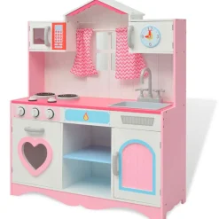 Cocinita de juguete madera rosa/blanco 100x82x30 cm