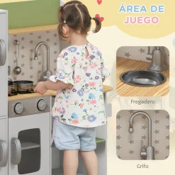 Cocinita infantil Aiyaplay con utensilios madera 3-6A blanco 89x84x34 cm