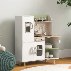 Cocinita infantil Aiyaplay con utensilios madera 3-6A blanco 89x84x34 cm