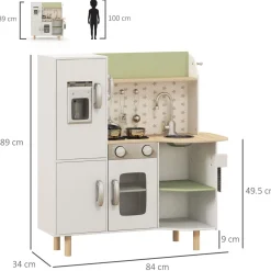 Cocinita infantil Aiyaplay con utensilios madera 3-6A blanco 89x84x34 cm