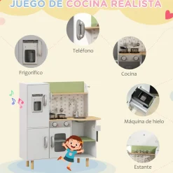 Cocinita infantil Aiyaplay con utensilios madera 3-6A blanco 89x84x34 cm