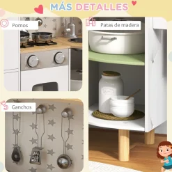 Cocinita infantil Aiyaplay con utensilios madera 3-6A blanco 89x84x34 cm