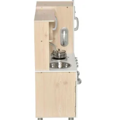 Cocinita infantil Homcom con sonidos+accesorios +3A blanco/madera 82x77x30 cm