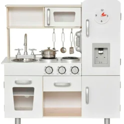 Cocinita infantil Homcom con sonidos+accesorios +3A blanco/madera 82x77x30 cm