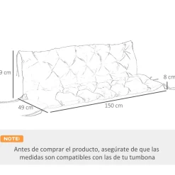 Cojín para asiento Outsunny con respaldo 3 plazas 26,5x48,5x8,5 cm