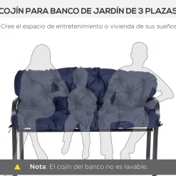Cojín para asiento Outsunny con respaldo 3 plazas 26,5x48,5x8,5 cm