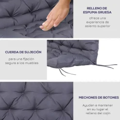Cojín para asiento Outsunny 2 plazas con 6 cordones gris oscuro 10x132x110 cm