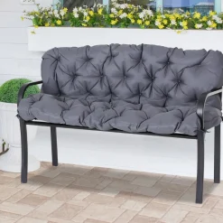 Cojín para asiento Outsunny 2 plazas con 6 cordones gris oscuro 10x132x110 cm