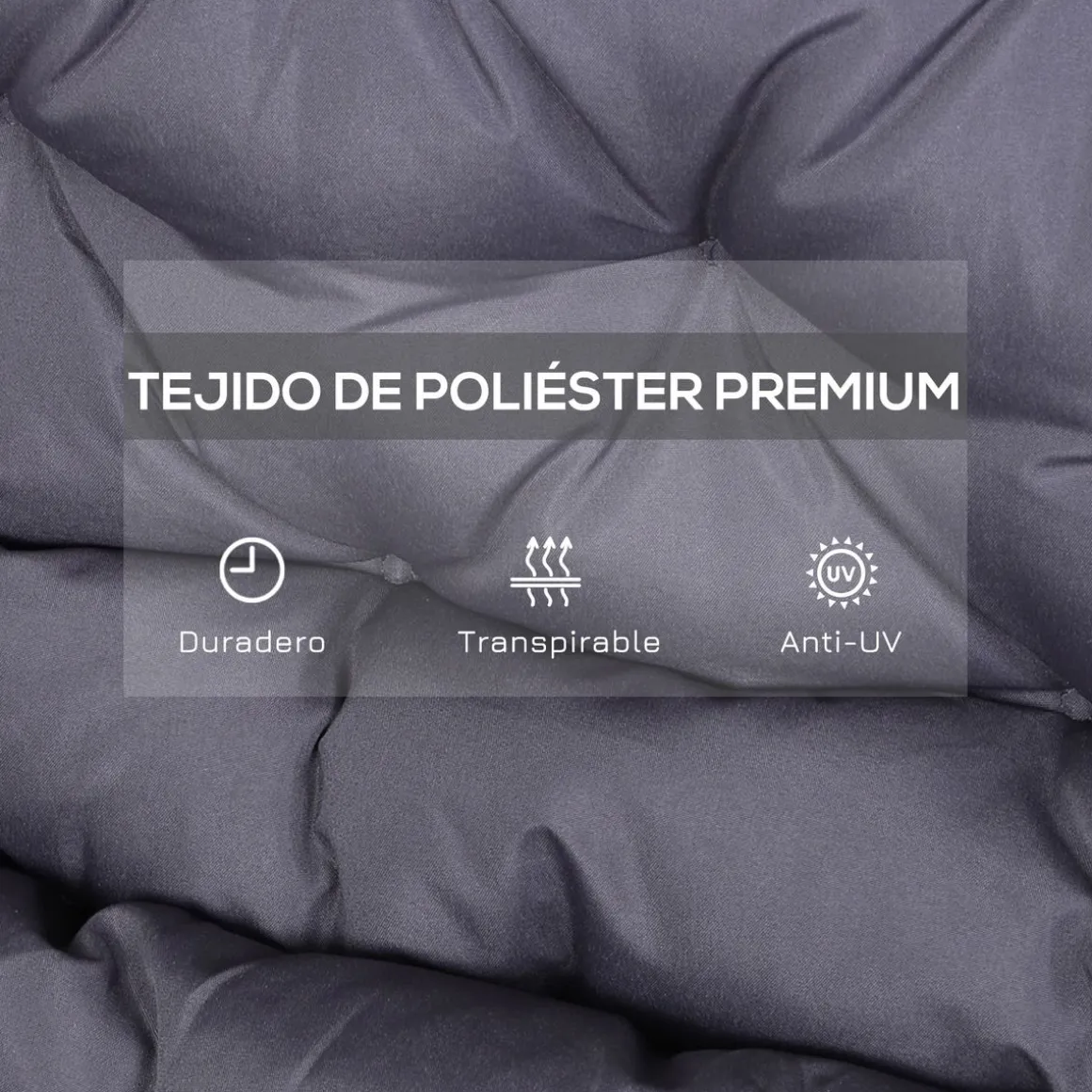 Cojín para asiento Outsunny 2 plazas con 6 cordones gris oscuro 10x132x110 cm