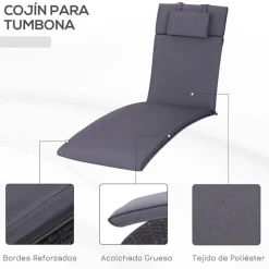Cojín para tumbona Outsunny con reposacabezas 5x53x198 cm