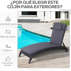 Cojín para tumbona Outsunny con reposacabezas 5x53x198 cm