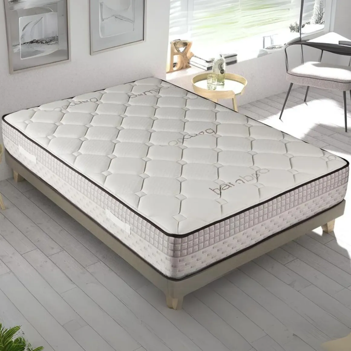 Colchón Bamboo viscoelástico núcleo Eliocel HR alta densidad blanco 26 cm