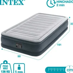 Colchón hinchable Dura-Beam Deluxe Comfort-Plush Intex con bomba eléctrica gris 99x191 cm