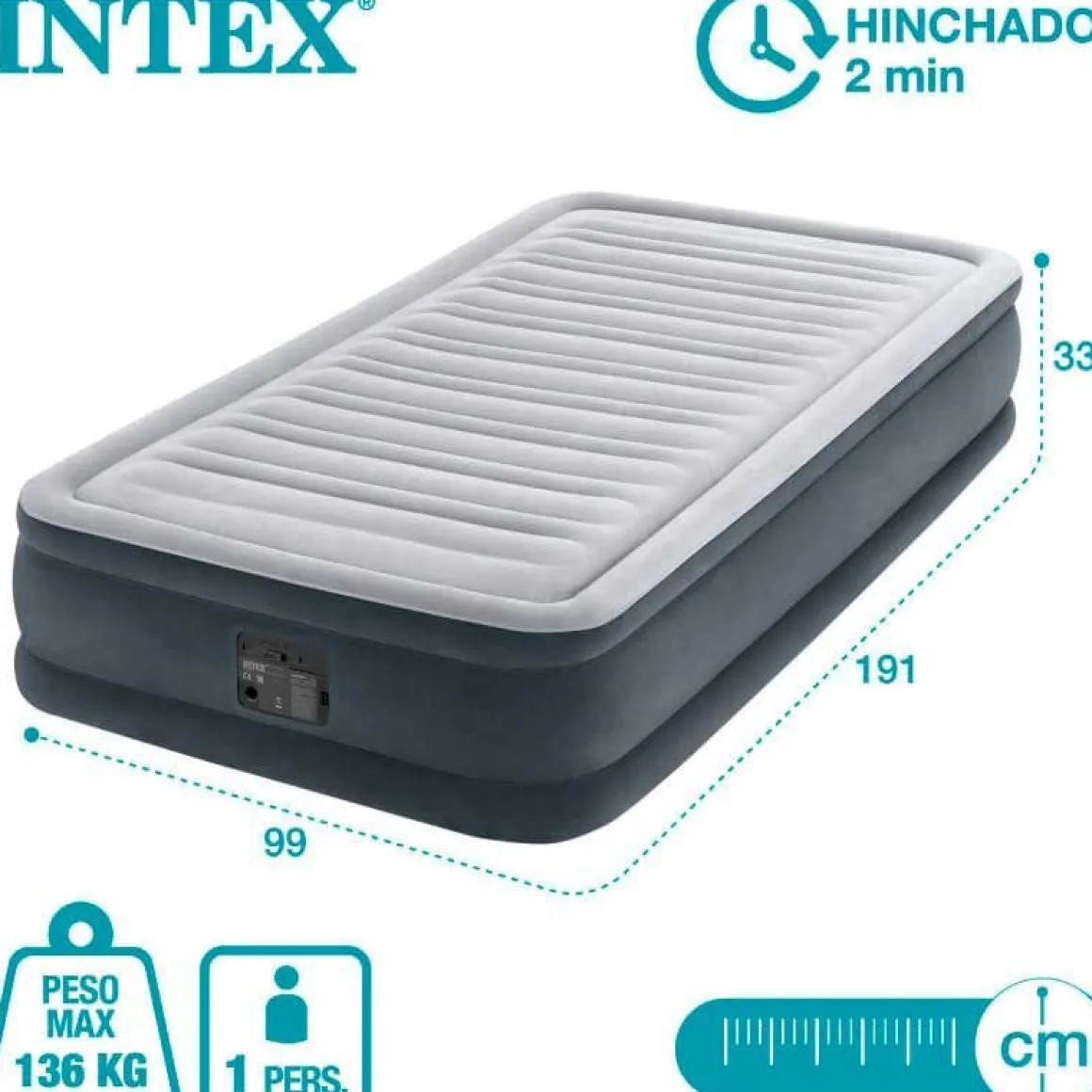 Colchón hinchable Dura-Beam Deluxe Comfort-Plush Intex con bomba eléctrica gris 99x191 cm