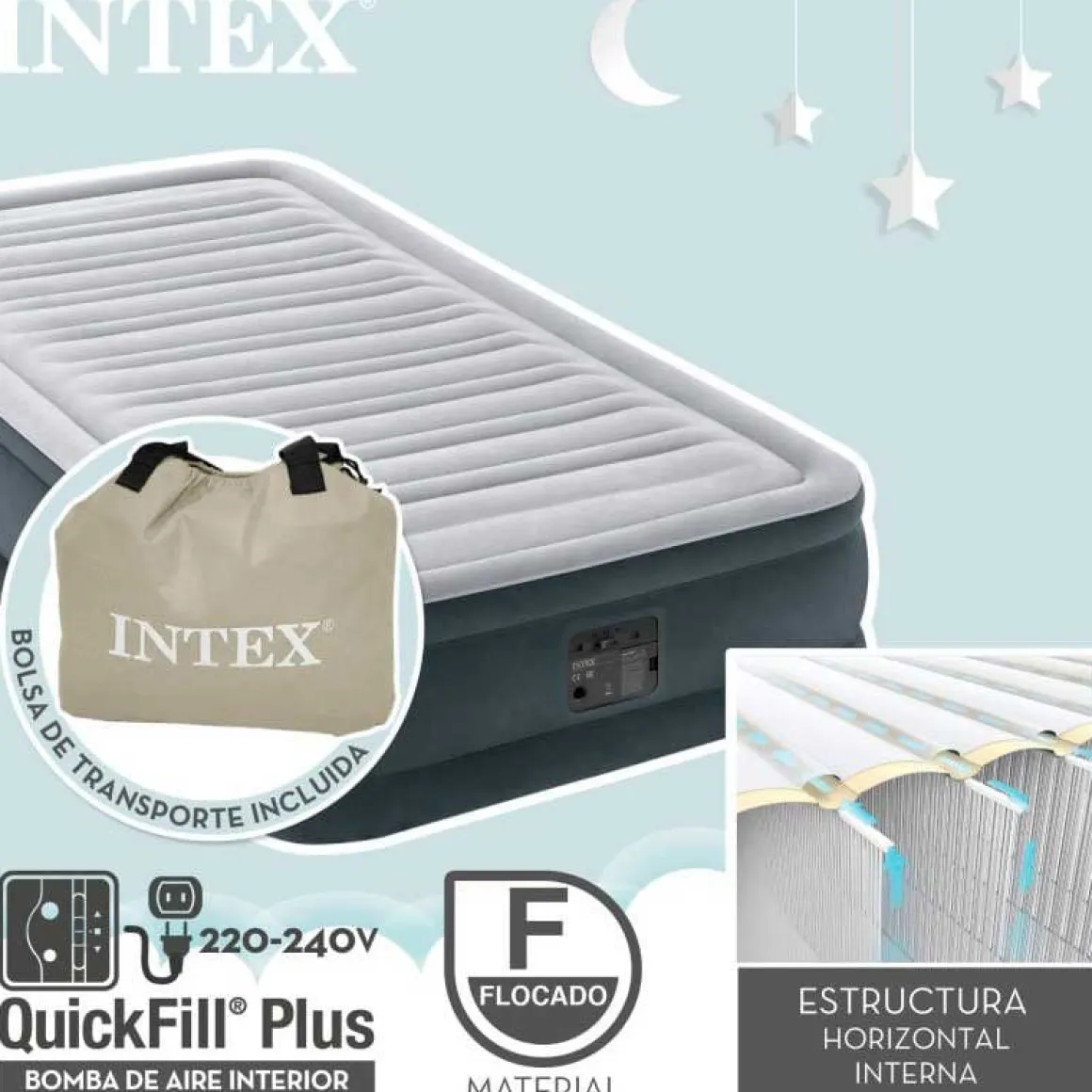Colchón hinchable Dura-Beam Deluxe Comfort-Plush Intex con bomba eléctrica gris 99x191 cm