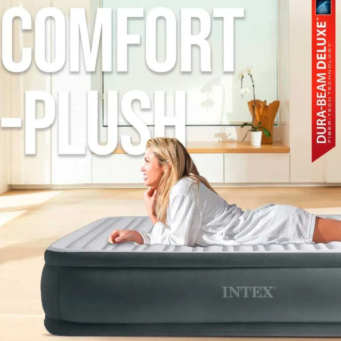 Colchón hinchable Dura-Beam Deluxe Comfort-Plush Intex con bomba eléctrica gris 99x191 cm