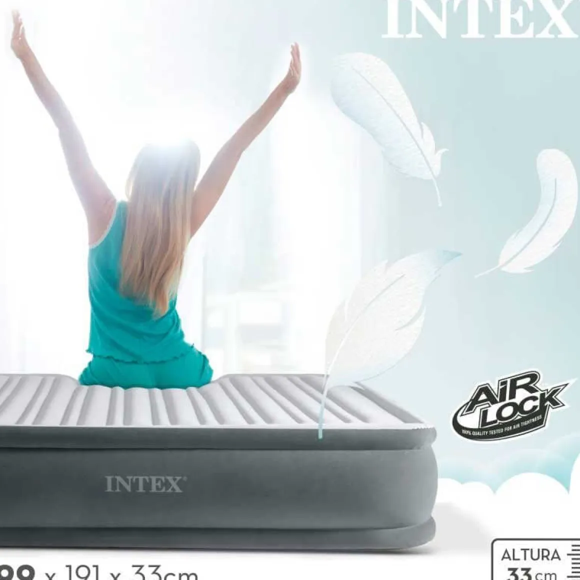 Colchón hinchable Dura-Beam Deluxe Comfort-Plush Intex con bomba eléctrica gris 99x191 cm