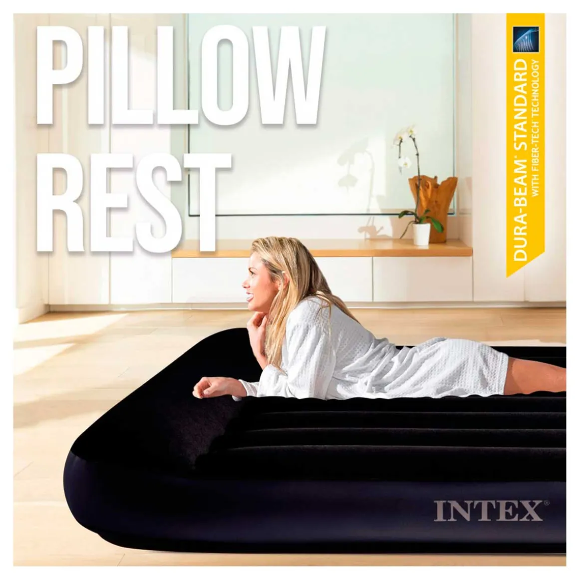 Colchón hinchable Dura-Beam Standard Pillow Rest Classic con bomba negro 25x99x191 cm