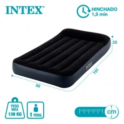 Colchón hinchable Dura-Beam Standard Pillow Rest Classic con bomba negro 25x99x191 cm