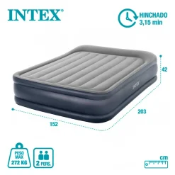 Colchón hinchable Dura-Beam Plus Deluxe Pillow con bomba gris 42x152x203 cm