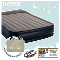 Colchón hinchable Dura-Beam Plus Deluxe Pillow con bomba gris 42x152x203 cm