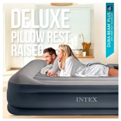 Colchón hinchable Dura-Beam Plus Deluxe Pillow con bomba gris 42x152x203 cm