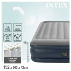 Colchón hinchable Dura-Beam Plus Deluxe Pillow con bomba gris 42x152x203 cm