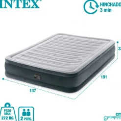 Colchón hinchable Intex 2 usuarios con bomba integrada gris 33x137x191 cm