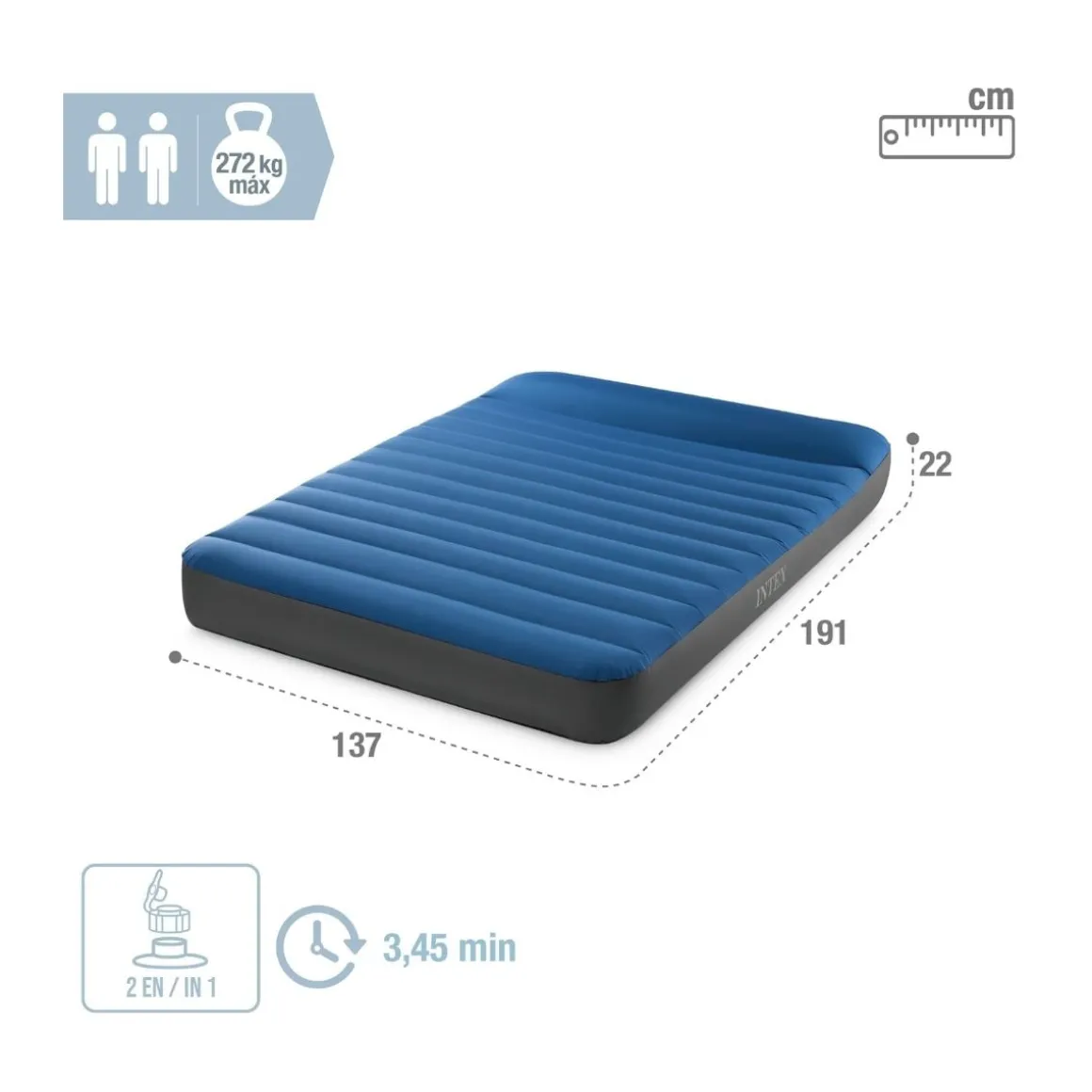 Colchón hinchable Intex Matress Full 2 personas + eléctrico azul/gris 22x137x191 cm