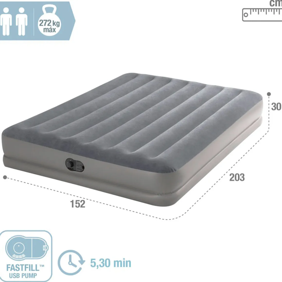 Colchón hinchable Prestige Queen Dura-Beam con bomba USB gris 30x152x203 cm