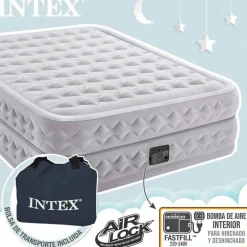 Colchón hinchable Supreme Air Flow Intex 2 usuarios con hinchador eléctrico gris 51x152x203 cm